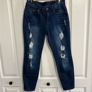 VENUS Dark Blue Distressed Skinny Jeans